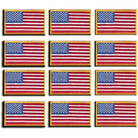 12 Pack American Flag Embroidered Patch Gold Border Usa United States