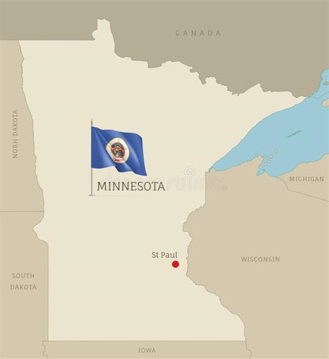 Mapa De Minnesota Estado Federal De Estados Unidos Con Bandera