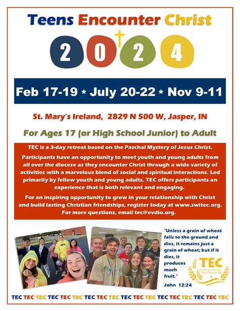 Teens Encounter Christ: Dates for 2024 - All Saints Catholic Parish