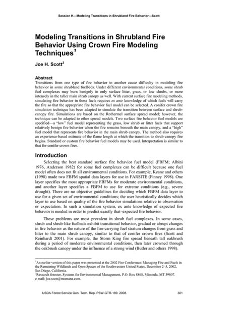 Modeling Transitions In Shrubland Fire Behavior Using Crown Fire Modeling Techniques