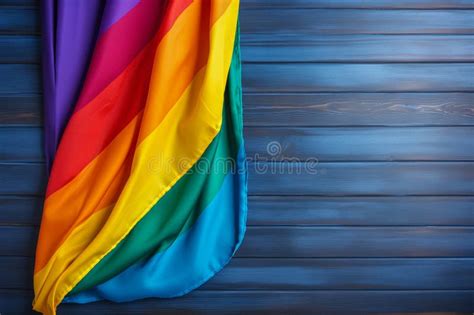 Bandeira Arco Ris Lgbt Sobre Fundo Azul De Madeira Bandeira Bissexual Gay L Sbica E