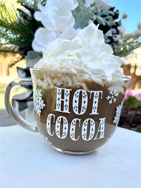 Hot Cocoa Glass Mug Hot Chocolate Mug Fall Mug Winter Mug Glass Mug Etsy