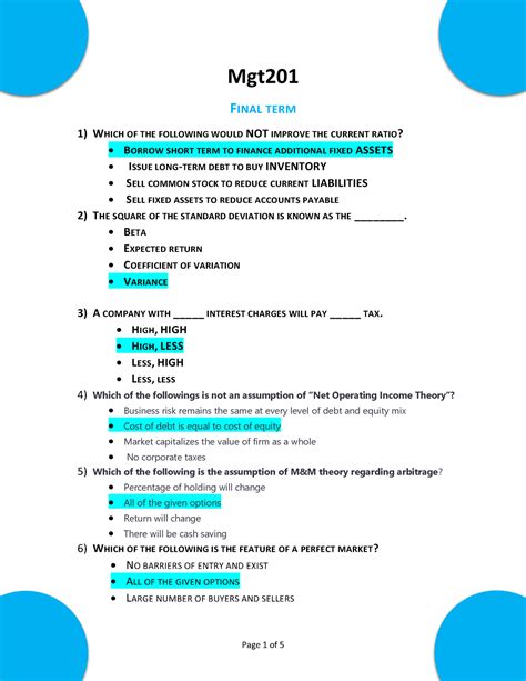 Mgt201fm Mcq File 15 Mcqs Mgt FINAL TERM 1 WHICH OF THE FOLLOWING