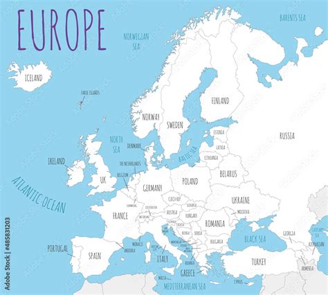 Political Europe Map vector illustration with countries in white color ...