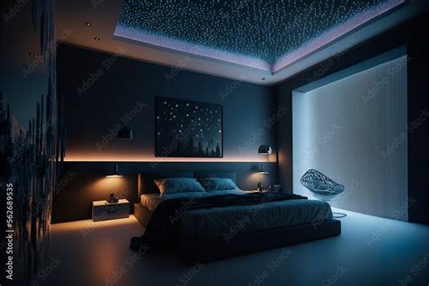 cool bedroom with led light Stock Illustration | Adobe Stock