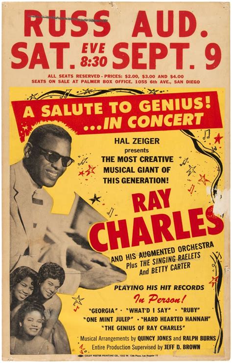 Hakes Ray Charles 1961 Concert Poster In 2022 Concert Posters