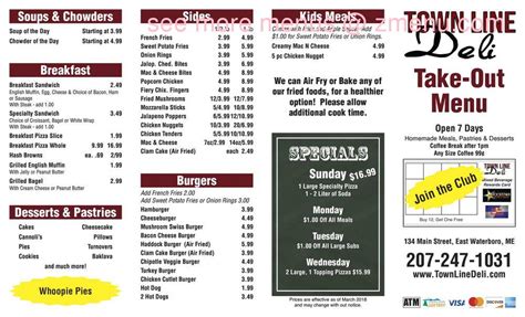 Menu at Town Line Deli pizzeria, Waterboro, 134 Rt 202