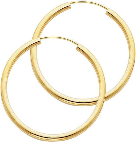 14k Yellow Gold 2mm Thickness Endless Hoop Earrings 30 X