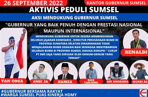 Warga Sumsel Puas Kinerja Hdmy Aktivis Peduli Sumsel Mendukung Gubernur