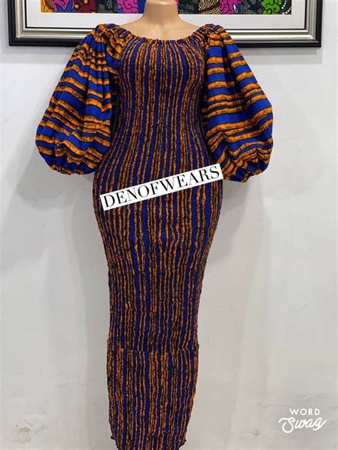 Ankara Smocked Long Dress Off Shoulder Ankara Elastic Dress African