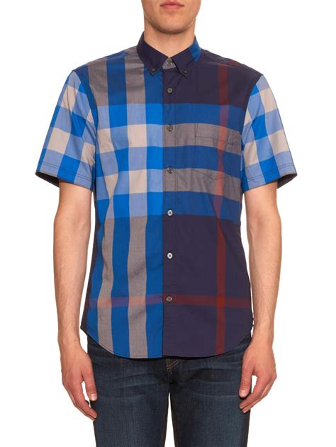 Lyst Burberry Brit Fred Checked Short Sleeved Shirt In Blue For Men