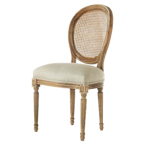 Linen And Solid Oak Medallion Chair Louis Maisons Du Monde