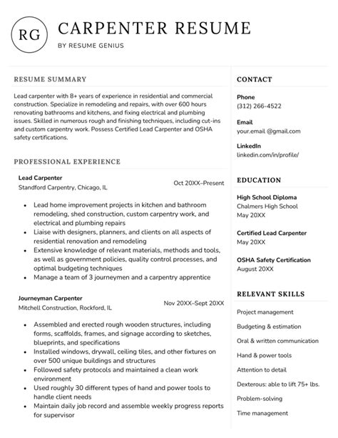 Carpenter Resume Example & 4 Writing Tips | Resume Genius