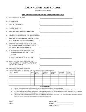 Fillable Online Application Form For Grant Of Ltc Htc Advance Docx Fax