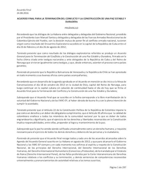 Pdf Acuerdo Final Para La Terminaci N Del Conflicto Y La