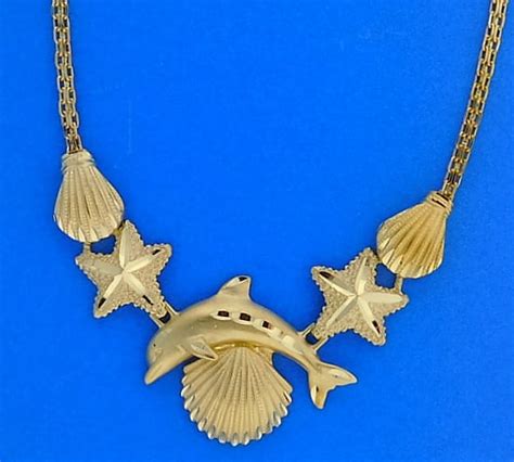 Sealife Dolphin Shell Necklace K Yellow Gold Island Sun Jewelry