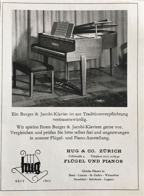 Vintage Reklame Musik Hug Fl Gel Pianos Z Rich Kaufen Auf