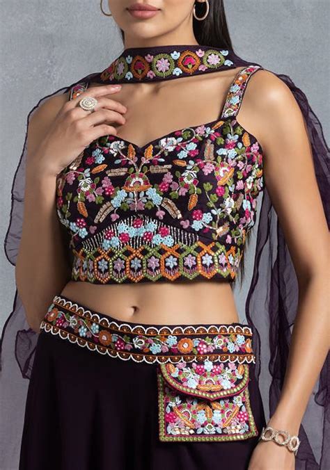 Buy Women Purple Sharara Set With Floral Embroidered Blouse And Ruffled