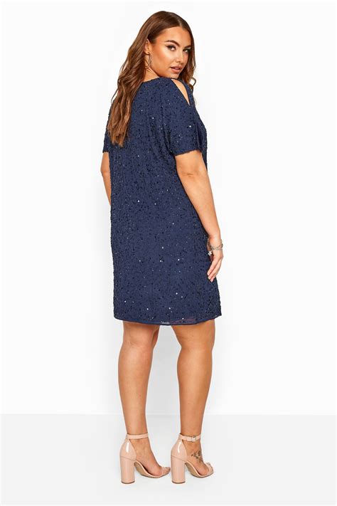 Luxe Navy Sequin Hand Embellished Cape Dress Yours Clothing