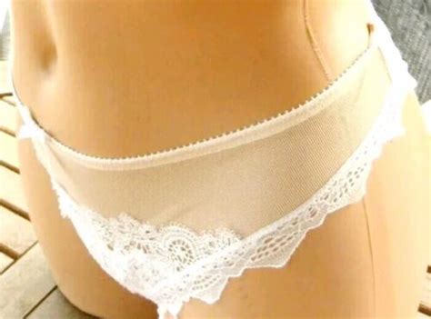 Victorias Secret Rare Vintage L Sheer Nude White Lace Bikini Panty Cheeky EBay