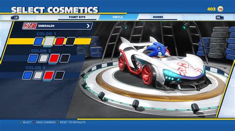 Team Sonic Racing Customization Screen 1