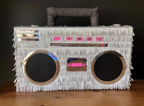 Blue Panda Small Retro Boombox Pinata With Metallic Silver Foil For