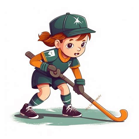 Kid Playing Field Hokey Match In Field Hockey Gear Clip Art Vector