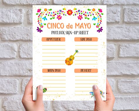 Cinco De Mayo Potluck Sign Up Sheet Fiesta Sign Up Form Cinco Potluck