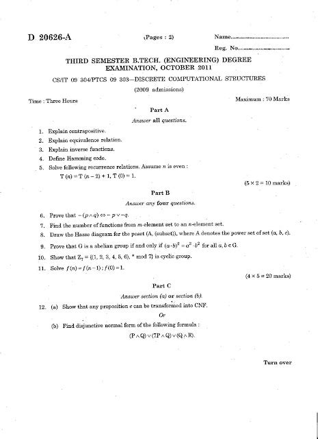 B Tech Question Papers Calicut University Cs It Ptcs