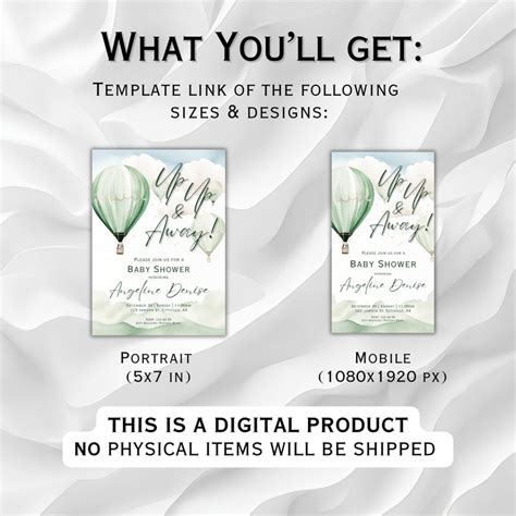 Hot Air Balloon Baby Shower Invitation Template Oh Baby Digital Invite Editable Pastel Evite