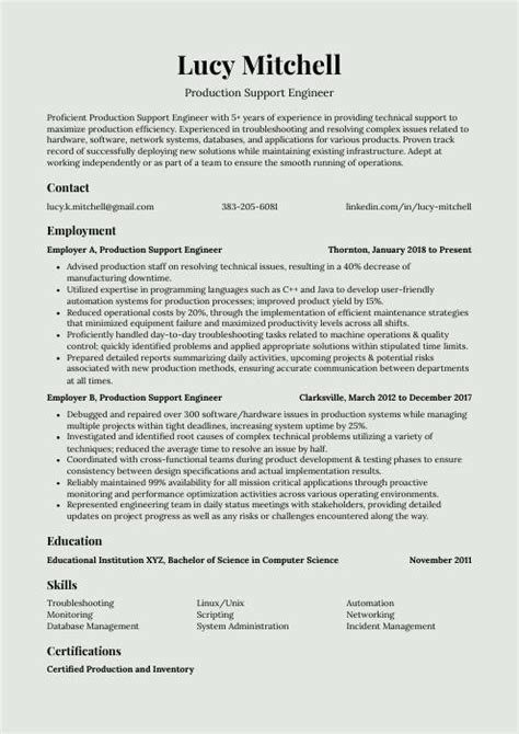 Production Support Engineer Resume Cv Example And Writing Guide