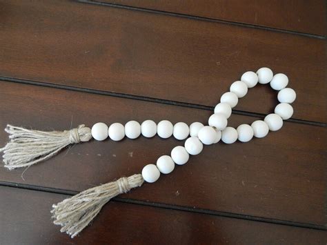 White Wood Bead Garland With Jute Tassels Boho Home Decor Etsy