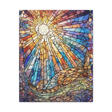 Stained Glass Sun Rays Art Print Canvas Gallery Wall Art Wrap, Sun Art