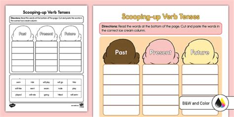 First Grade Scooping Up Verb Tenses Cut And Paste Activity