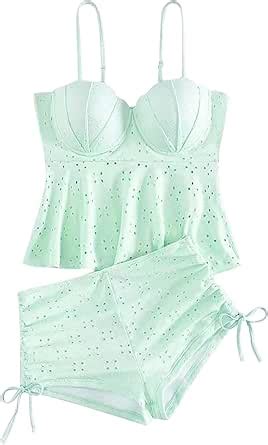 Amazon Women S Pc Push Up Bikini Set Eyelet Scallop Ruffle Tankini Swimsuit Teen Girls