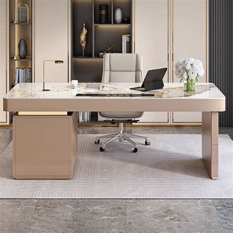 Long Rectangular Office Desk with Drawers – CharmyDecor