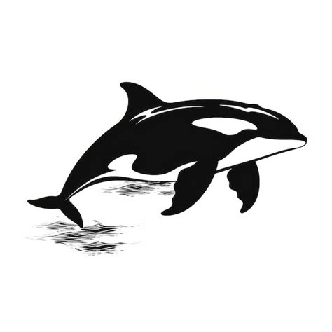 Una Ballena Orca Silueta En Blanco Y Negro Saltando Fuera Del Agua