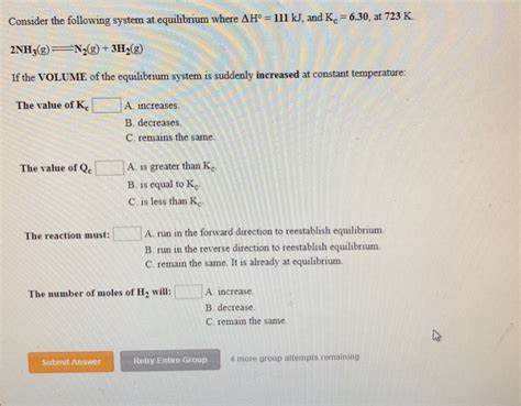 Solved Consider The Following System At Equilibrium Where Chegg