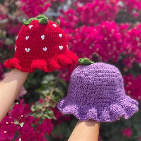 Cute handmade crochet bucket hats🍓🍇🍊 Make offer for... - Depop