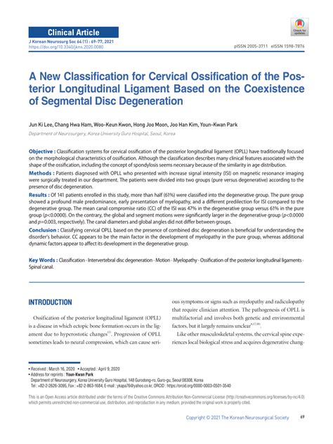 Pdf A New Classification For Cervical Ossification Of The Posterior