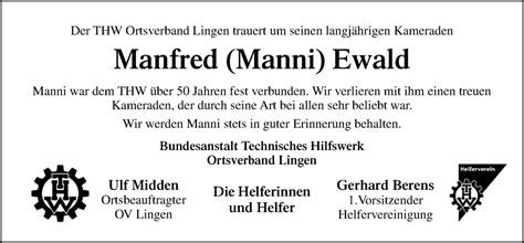 Traueranzeigen Von Manfred Ewald Noz Trauerportal