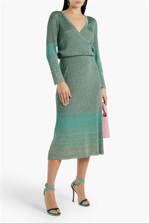 Missoni Wrap Effect Metallic D Grad Ribbed Knit Midi Dress The Outnet