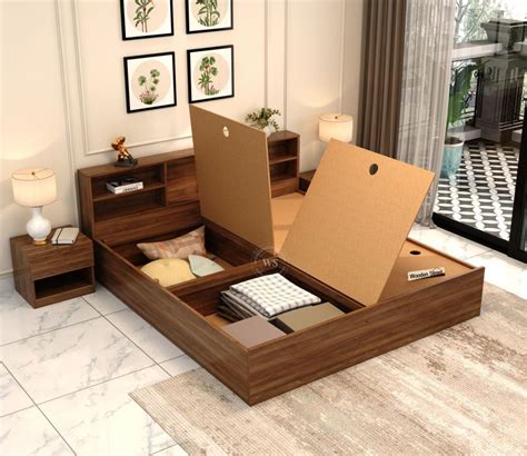 Buy Barriss Queen Size Bed With Box Storage (Columbian Walnut Finish ...