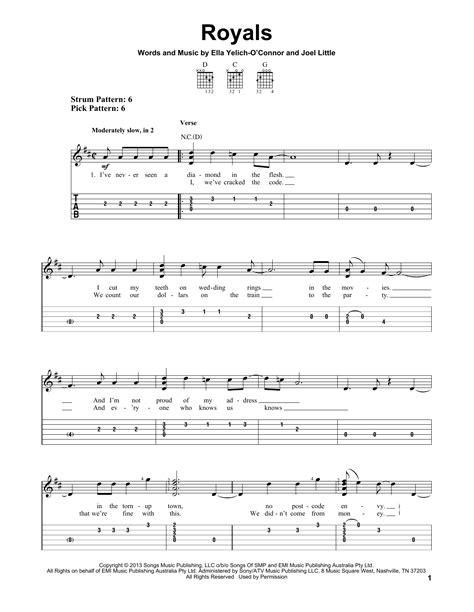 Royals Sheet Music By Lorde Easy Guitar Tab 152786