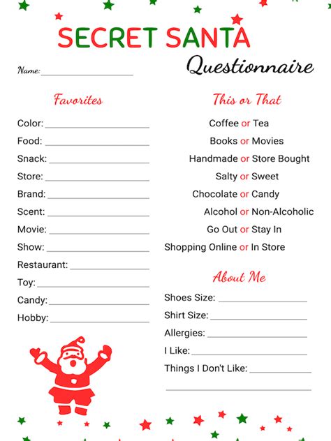 Free Printable Secret Santa Questionnaire In Pdf  And Png Format