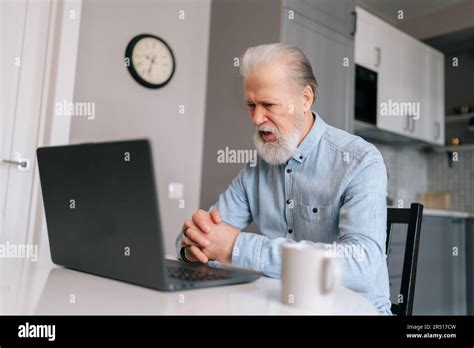 Worried Angry Bearded Mature Gray Haired Mature Elderly Man Listening