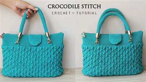 CROCHET BAG Tas Rajut CROCODILE STITCH Tutorial English Subtitle