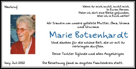 Traueranzeigen Von Marie Botzenhardt Schwaebische De Trauerportal