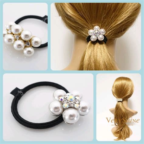 Pearl Rhinestone Decorated Hair Elastic Ponytail Holder For Women