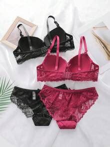 Sets Women S Lingerie Set Lace Bra And Panty Set With Underwire Non Removable Padded Hook